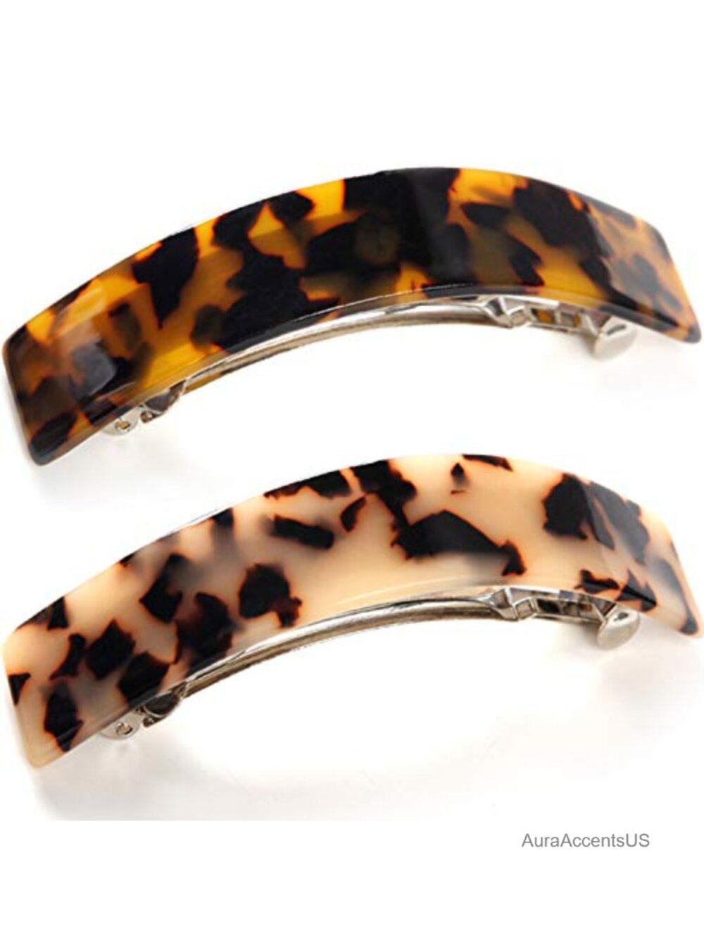 Large French Barrette Hair Clips Set of 2 Cellulose Acetate Tortoise for Thick
